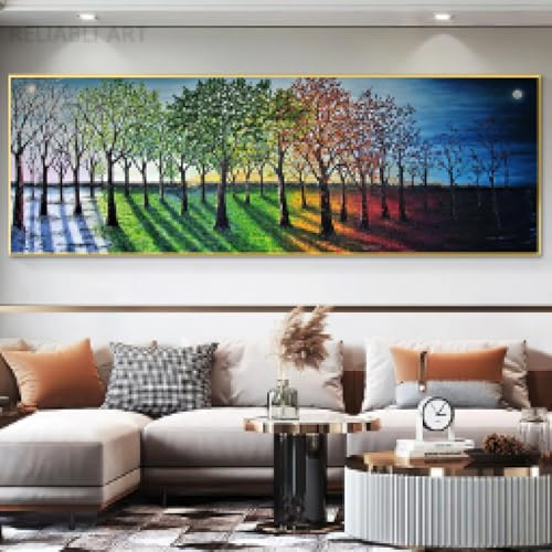 ADOHOME Leinwandbild, abstraktes Vier-Jahreszeiten-Baum, Wandkunst, Landschaft, Wald, Poster und Drucke für Wohnzimmer, Schlafzimmer, Dekoration, 60 x 180 cm, rahmenlos