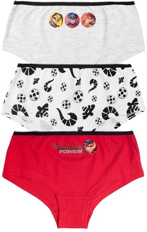 United Labels Miraculous Panty für Mädchen - Ladybug Kinder Unterhose Slip Unterwäsche Rot/Weiß/Grau (3er Pack)