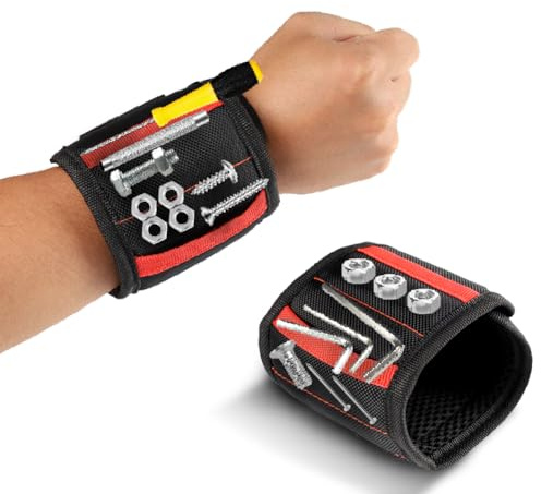 Golilyfine Magnetic Wristband for Holding Screws, Nails & Tools, Strong Magnets Holding Screws,Nails,Drill,Bits,Screwdriver, Gadgets Tools for Men,Dad Father and Husband, Built-in 15 Magnets-Red