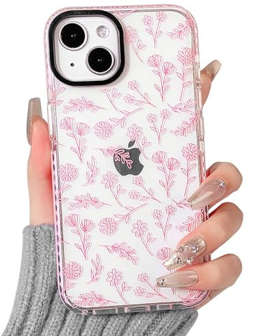 NITITOP Compatible for iPhone 13 Mini Case Cute Flower Floral Clear for Women Girl Ultra Slim Crystal Shockproof Soft TPU Anti-Yellow Protective Phone Cover - Clear Pink