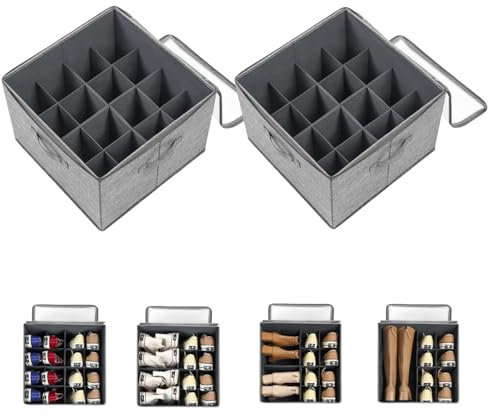 Arsey 2r-Pack Schuhorganizer Platzsparend Schuh Organizer für Schrank, Schuhaufbewahrung mit Transparent Deckel Optimaler Shoes Organizer für Ihre Schuhsammlung (Grau, 16 Raster)
