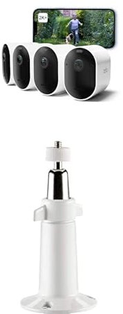 Arlo Pro 5 2K + 4 Bras De Fixation, Caméra de Surveillance WiFi Extérieure sans Fil,Batterie Rechargeable Longue durée, Vision Nocturne Couleur Avancée, Essai Secure Inclus, 4 Caméras Blanc