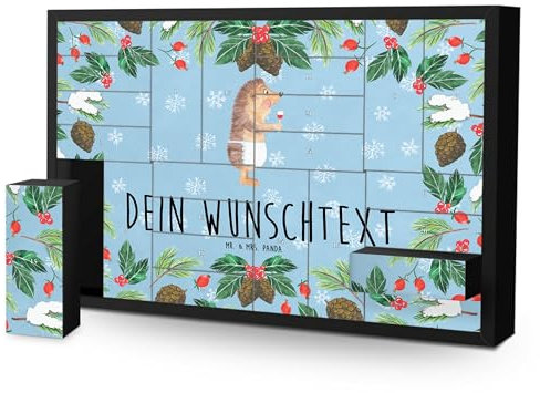 Mr. & Mrs. Panda Personalisierter Befüllbarer Adventskalender Igel Wein - Personalisierte Geschenke, Weißwein, Tiermotive, Rotwein, Weinglas, Tiere,