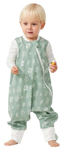 Duomiaomiao Baby Schlafsack mit Füßen, 1.0 Tog Kinder Ganzjahres Frühling Schlafsack,100% Baumwolle Schlafsack Baby, Jungen Schlafdecke mit Beinen(85CM/Grünes Blatt)