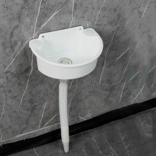 XRB2050 Waschbecken mit Wandmontage, 30x21x10.5 cm Halbkreis Kunststoffwaschtisch Wandmontage, Kleines Waschbecken für Gäste WC Badezimmer Camping Garten Keller Baustellen Weiß 75cm Abläufe