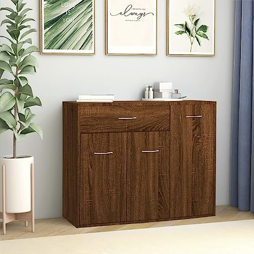 Buffet noir avec tiroir et 3 portes pour rangement de cuisine - Large table de buffet pour bar, salle à manger, couloir, placard, console