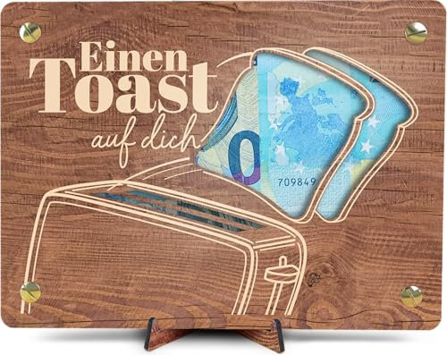 Lustige Geburtstagskarten für Männer und Frauen - XL Geldgeschenk aus Holz inkl. Ständer | Toast - Toast Party, Dankeskarte, Geschenk für Partner, Toast Geldkarte, Ein TOAST auf Deinen Geburtstag