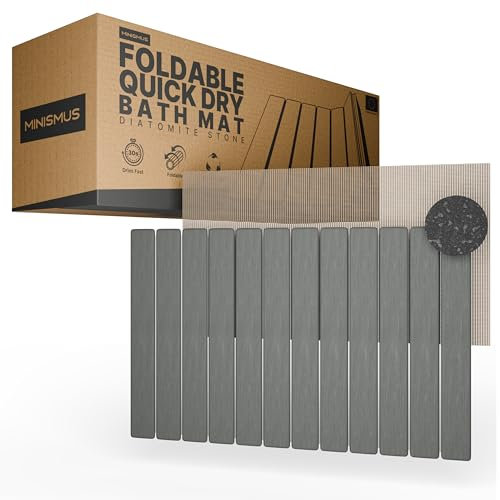 Minismus Tappeto Bagno Assorbente Arrotolabile in Diatomite 60x40cm Grigio Scuro - Tappeto Doccia Assorbente - Tappetino da Bagno in Pietra - Stone Bath Mat (Grigio Scuro)