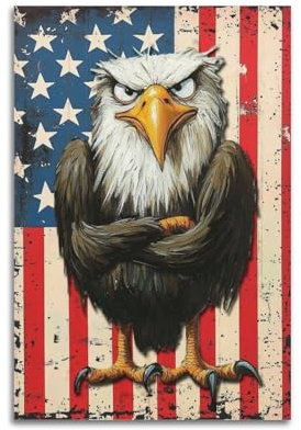 hjkhjt Tierposter Adler auf USA-Flagge, Hintergrundposter, Wandkunst, Leinwand, ästhetische Abdeckung, Gemälde für Wohnzimmer, Schlafzimmer, 30 x 45 cm, ungerahmter Stil