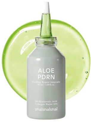 shaishaishai ALOE PDRN Cooling Repair Ampoule, 10% Vegan Collagen, 10 Types Hyaluronic Acid, Cooling Hydration & Soothing, Glow Serum, Korean Skincare, 1.69 Fl Oz