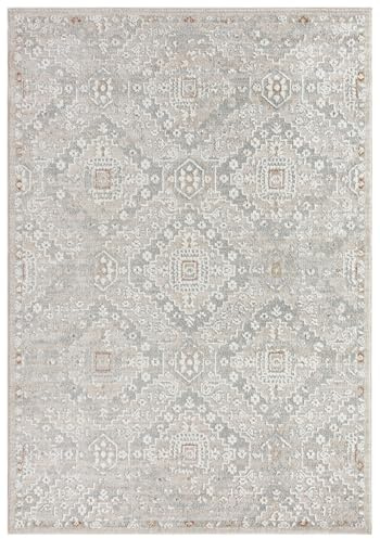 Mazovia Teppich Wohnzimmer 80x150cm Creme Geometrisch Boho Weich Kurzflor | Teppich für Schlafzimmer Büro Esszimmer Beige Pflegeleicht Tierfreundlich Allergikerfreundlich Fußbodenheizungsgeeignet
