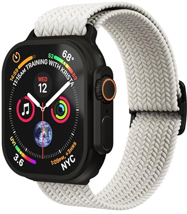 VONMÄHLEN Woven Loop - Elegantes, geflochtenes Armband für die Apple Watch, stufenlos verstellbar, schweiß- und wasserabweisend - Größe 44 | 45 | 46 | 49mm - cream black