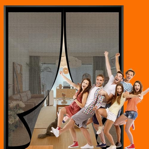 Fliegengitter Tür, Magnet Insektenschutz 98 x 198 cm Insektenschutz Zur Einfachen Montage Ohne Bohren Magnetvorhang Selbstschließend für Balkontür, Wohnzimmer, Schwarz