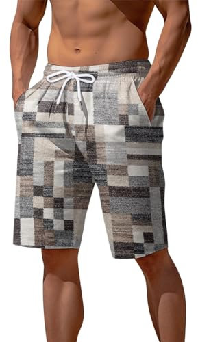 Generico Costume da Bagno Uomo Color Block Cordoncino Surf Corsa Quadri Veloce Asciugatura Bermuda Mare Nuoto Abbigliamento Estivo Giovane