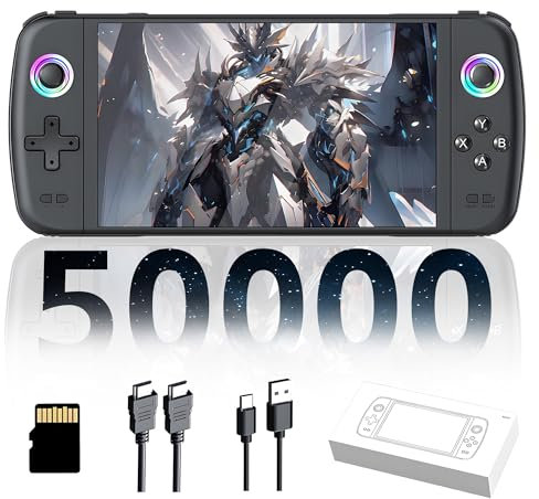 M27 Console Portatile Console di gioco portatile 51000+ Giochi,30+ Emulatori,Sistema EmuELEC,1024*600P Schermo IPS da 7 pollici console di videogiochi retrò,30+ Lingua,3000mAh,Plug and Play (256G)