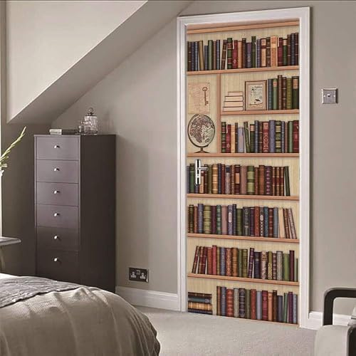 Türtapete Selbstklebend 100x200 cm Bücherregal Minimalistisch Türaufkleber 3D entfernbar für schlafzimmer wohnzimmer badezimmer dekoration - türposter wasserdicht