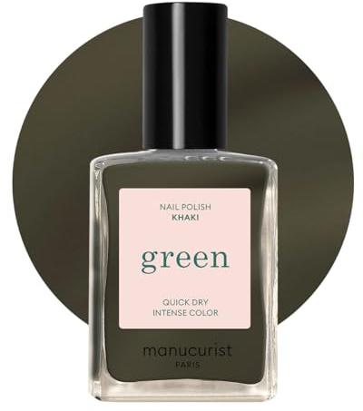 Manucurist Green Khaki Green Natural Nail Polish | Long lasting nail polish and Quick dry nail varnish with classic manicure effect. Vegan, 9-free, plant-based, 15 ml