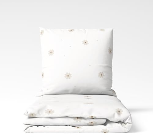 MTOnlinehandel Kinderbettwäsche 135x200 cm Set – 2-teilig mit Kissenbezug 80x80 – Bettwäsche Little Flower Gänseblümchen - Baumwolle – dezente Blumen Blumenwiese – Oeko-TEX Zertifiziert (Blume)