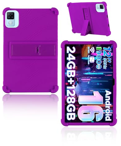 Case for DOOGEE U12/POPUX P12/Luzglo P12, yystao Kids Skin-Friendly Soft Silicone Protective Cover Adjustable Stand (Purple)