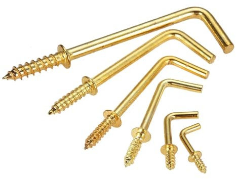 Tornillos de gancho en forma L ángulo recto, 10/20 piezas, 7 estilos, ganchos metal, dorados, con rosca, 17/25/37/47/54 mm, for marcos fotos pared madera, cocina y jardín(10pcs 54x19x4mm)