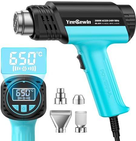 Yeegewin Pistola Termica 2000W, 50-650 ℃ Controllo Della Temperatura Regolabile Pistola ad Aria Calda Professionale con Display LCD, Protezione da Surriscaldamento, per Sverniciatura, Termoretraibile