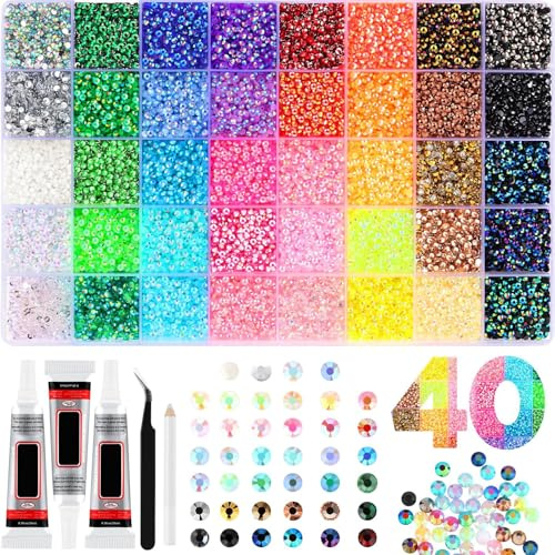 40 Couleurs Résine Jelly Strass pour Bedazzling, 3 mm 32000 Pièces Pierres à Face Plate pour Artisanat, Kit de Bedazzling avec 3 Pièces d’Outils pour Vêtements, Chaussures, Album à Ongles, Art Diamant
