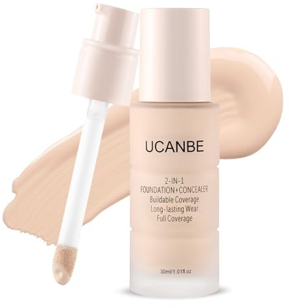 UCANBE 2-in-1 Foundation & Concealer 30ml Mattierend & Full Coverage | Wasserfestes Make-up mit Hyaluronsäure. Langanhaltende Grundierung für ölige, Mischhaut & normale Haut (03 Zartes Beige)