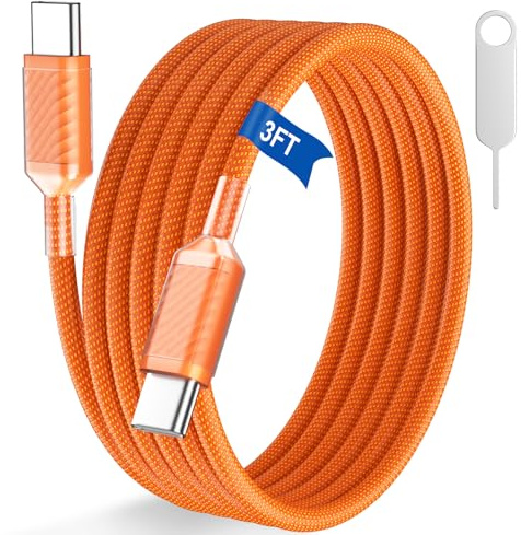 AIAUXAI USB C to USB C Cable 1M 60W for iPhone 17 Fast Charger Cord Orange | Braided Type C Charger Cord Fast Charging for iPhone 17 16 Pro Max 17e 15/iPad Pro 11th A16,for MacBook/Samsung S26 S25 S24