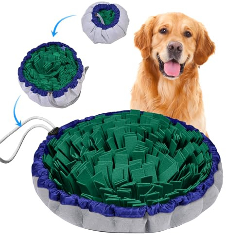 AMFUN Schnüffelteppich Hund, Schnüffelmatte zur Förderung, Welpen-Trainingsmatte für langsames Füttern, Rutschfest, Waschbar, Filz-Material, Lernspielzeug für kleine und große Hunde - Grün, 48 × 48 cm