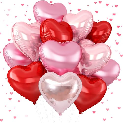 Herz Folienballons 24 Stück, 18 Zoll Herz Helium Luftballons | Heliumballon Herzen, Rot/Rosa/Roségold, für Valentinstag/Geburtstagsdeko/Party/Hochzeit/Verlobung