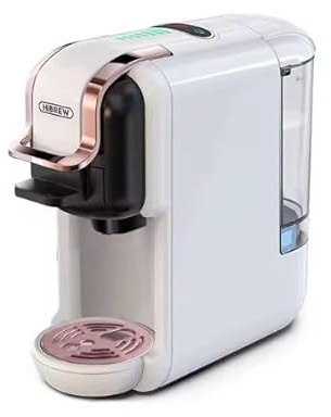 Multi-Capsule Coffee Machine, White and Rose Gold, Hot and Cold Brew, 5 Adapters for Different Coffee Systems, Ultimate Versatility