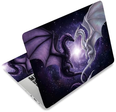 TNKBREEZE Cartoon Drachen Laptop Haut Aufkleber Abziehbild PVC Wasserdicht Laptop Abdeckung Abziehbild Passt Für 15 15.6 Zoll Computer 3 Stück Lila Weiß Drachen Notebook Haut Aufkleber