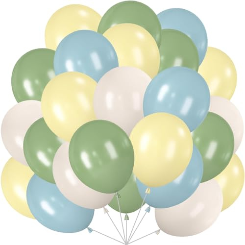 60 Stück Luftballons Grün Blau Gelb, 12 Zoll Helium Luftballons Pastell Gelb Beige Latex Ballons Sage Grün Partyballon fur Geburtstag Hochzeit Verlobung Valentinstag Babydusche Feste Partydeko
