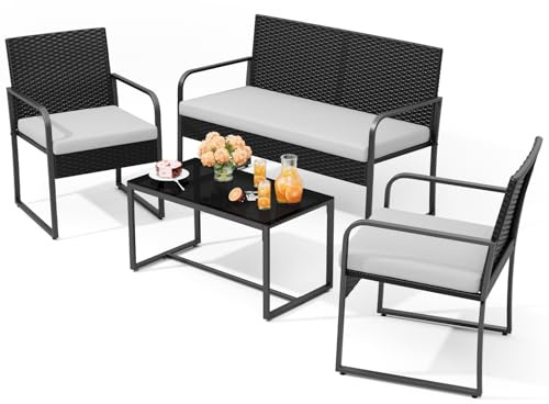 Gizoon 4 Piece Patio Furniture Set, Cushion-Grey