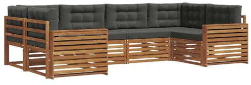 vidaXL Sofagarnituren 6 pcs Natur und Anthrazit Massivholz Akazie, Moderner Garten-Sofa, strapazierfähiges Terrassen-Set, Bequeme Sitzmöbel für Deine Lounge-Atmosphäre