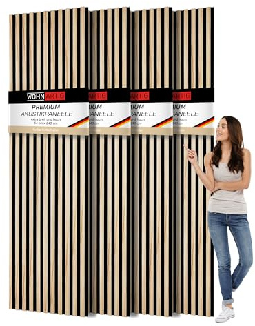 wohnartig 3D Akustikpaneele (Eiche Natur, 4 Stück 240cm x 54cm)