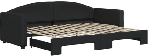 QJBSAVVA Tagesbett ausziehbar Schwarz, 80x200 cm Sofa mit Schlaffunktion, Moderne Bettcouch aus Stoff und Holz für Wohnzimmer und Gästezimmer, inkl. Lattenrost
