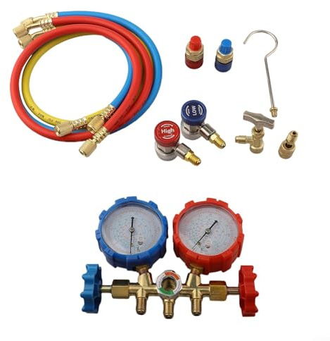 Kit manometro collettore per aria condizionata tipi di gas per R410A, R32, R404A e per R134A con valvole e tubi flessibili codificati a colori (C)