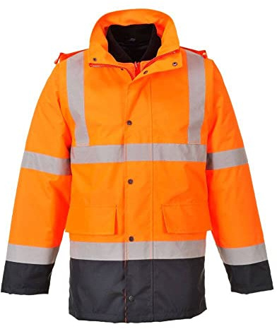 Portwest S471 Hi-Vis 4-in-1 Contrast Traffic Jacket Long Sleeve Waterproof | Orange/Navy, Medium, EN ISO 20471 Class 3, EN 343 Class 3:1, UPF 40+, 300D Oxford, Internal Chest Pocket, Inner Ribbed Cuffs