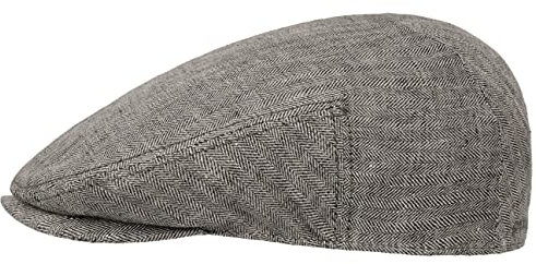 Stetson Woodfield Linen Flatcap - Leinenmütze Herren - Schirmmütze aus Leinen mit UV-Schutz (+40) - Sommercap Herringbone - Flat Cap Frühjahr/Sommer - Herrenmütze anthrazit 55 cm
