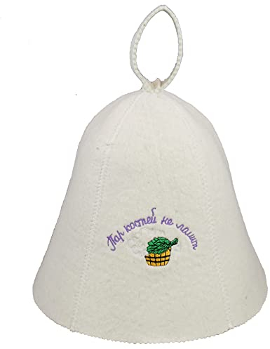 Saunahut aus Wollfilz, Saunamütze für Damen und Herren mit russischen Sprüchen (1069), Filz Kopfschutz Saunakappe Filzkappe Mütze Filzhut Hut Kappe für Sauna, Banya, Russische Sauna