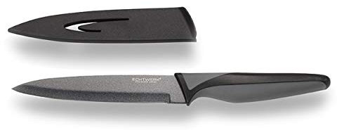 ECHTWERK Edelstahl Universalmesser, Allzweckmesser, schwarzes Küchenmesser, Antihaftbeschichtung, hohe Schneidfestigkeit, Klingenschutz, ergonomischer Griff, BlackSteel, Klingenlänge 13cm