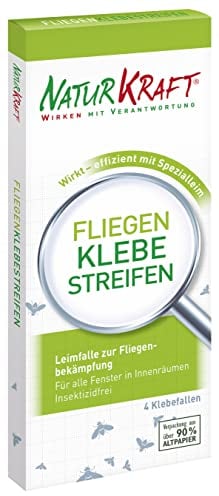 NATURKRAFT - Fliegen Klebestreifen | Klebefalle für Fenster im Innenbereich | Umweltfreundliche, unauffällige und giftfreie Fliegenklebestreifen zum Bekämpfen von Fliegen | Inhalt: 4 Leimfallen