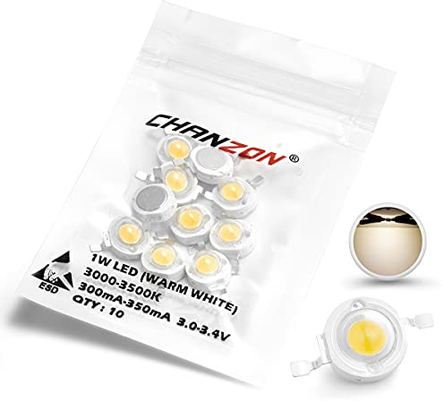 CHANZON 10pcs High Power Led Chip 1W Warm White 3000K - 3500K (Input 300mA - 350mA / DC 3V - 3.4V / 1 Watt) Super Bright Intensity SMD COB Light Emitter Components Diode 1 W Bulb Lamp DIY Lighting