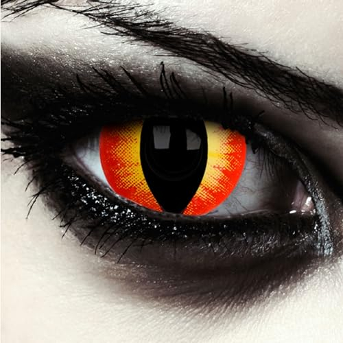 DESIGNLENSES Rot gelbe Mini Sclera Katzenaugen, große farbige Kontaktlinsen mit 17mm Durchmesser, 1 Paar (2 Stück) + Aufbewahrungsbehälter (Sauron's Eye)
