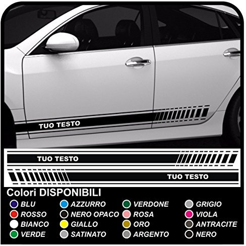 ADESIVI LATERALI PER AUTO UNIVERSALI STRISCE PERSONALIZZATE per AUTO versione RACING FASCE auto tuning stickers decals (NERO)