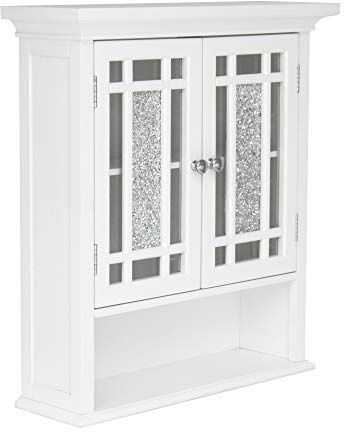Teamson Home Windsor White Engineered Wood Bathroom Wall Cabinet with Glass Mosaic Doors