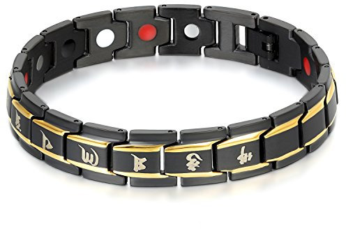 JewelryWe Schmuck Herren Armband, Buddhistische Mantra Magnetarmband, Magnet Edelstahl, Gold Schwarz