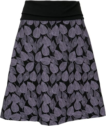 GURU SHOP Minirock aus Bio-Baumwolle, Boho Tellerrock Herbstlaub Print Organic - Schwarz, Damen, Size:S