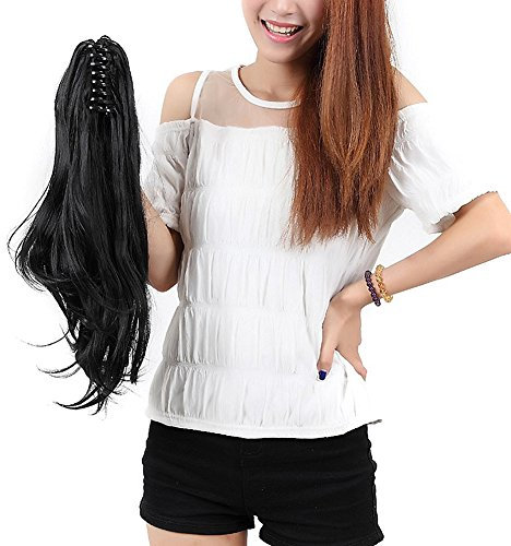 S-noilite- Voluminöses Haarverlängerung Haarteil Hair Piece Gewellt Pferdeschwanz Zopf Klauen an Ponytail ca 45cm diverse Farben Naturschwarz